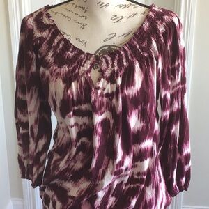 Lucky Brand Maroon Tie-Dye Blouse with keyhole neck Sz M